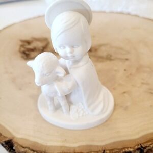 VINTAGE GOEBEL HJ 19 BISQUE WHITE NATIVITY ANGEL WITH LAMB FIGURINE